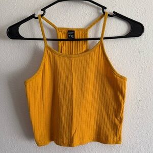 SHEIN Mustard Yellow Ribbed Halter Tank Crop Top
